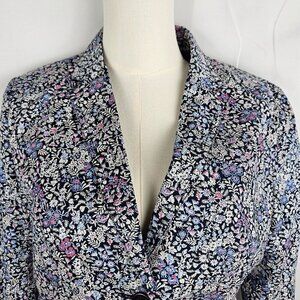 Talbots Blazer Jacket Size Medium Ditsy Floral Blue Pink Cottagecore